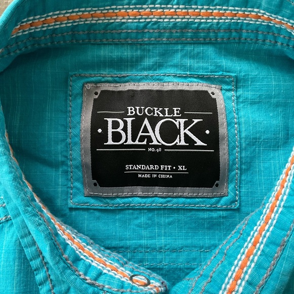 Buckle Black Standard Fit Western Pearl Snap Shirt Men’s XL Turquoise Embroidery - Picture 7 of 10